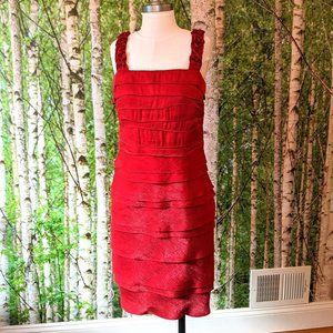 New w Tags Saffron Red Sparkly Layered Ruffles Bodycon Dress